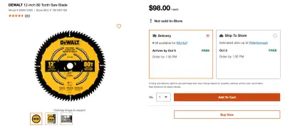 DEWALT 12-inch 80 ToothSaw Blade for fine finish with Mitre Saw or Table. I have 2. $60 each or both...