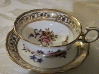 FINE BONE CHINA WIDE CUP AND SAUCER - HAMMERSLEY DRESDEN SPRAYS