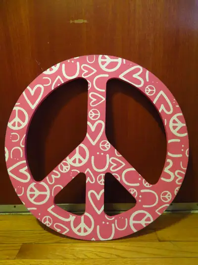 Wall Wooden Pink Peace Sign, View more