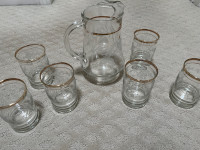 Vintage Pitcher with matching glasses (Bartlett Collins Etched)
