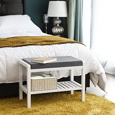 Bamboo Shoe Bench with Seat Cushion and 2 Shelves for Li, View more