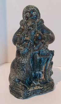 Inuit Soapstone Handmade Carving Sculpture MFG Canada Wolf Origi