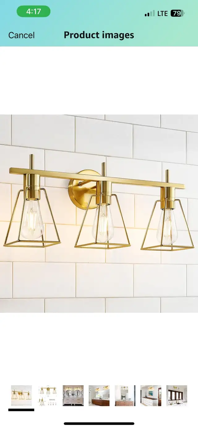Bathroom Vanity Lights 3 Lights Brushed Gold Wall Lamps Rustic  in Indoor Lighting & Fans in Hamilton - Image 2