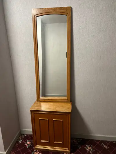 Antique Wooden Hallway Mirror with Storage Cabinet, View more