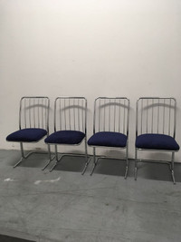 4 Mid Century Chrome Chairs with Navy Blue Velvet Cushions -$700