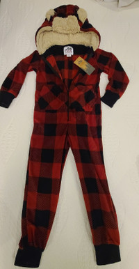 NEW! Kids Plaid Fleece Lined Pajama Onsie Size 5/6