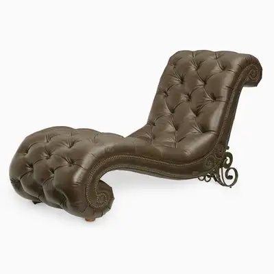 Rare Find: Trevi Brown Leather Chaise Lounge – Hand-Tufted, View more