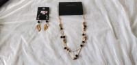 Necklace Earrings set New black Gold
