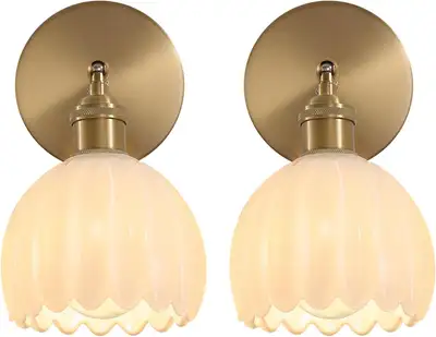 Wall Sconce PAIR, White Tulip Glass Lampshade, 180 Degree Adjust, View more