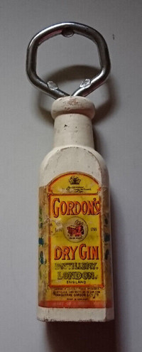 Vintage Rare Wooden Gordon Dry Gin Bottle Shaped Bottle Opener