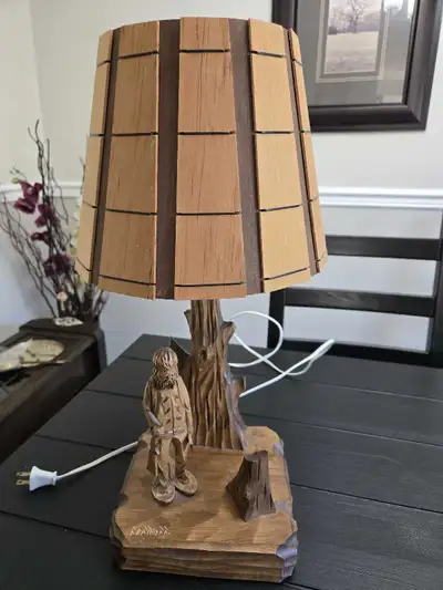 Vintage Folk Art Hand Carved Lamp, View more