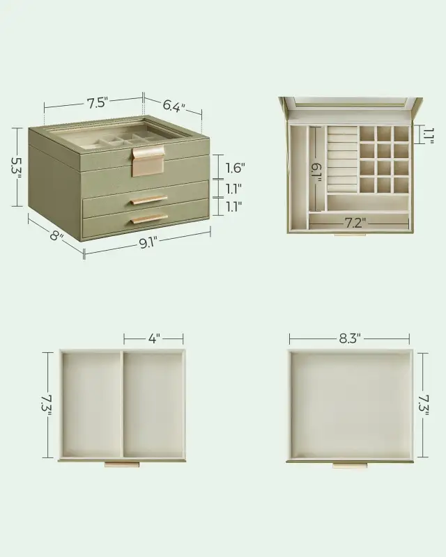 SONGMICS GISELLA Jewelry Box – Avocado Green & Gold in Jewellery & Watches in Oshawa / Durham Region - Image 6