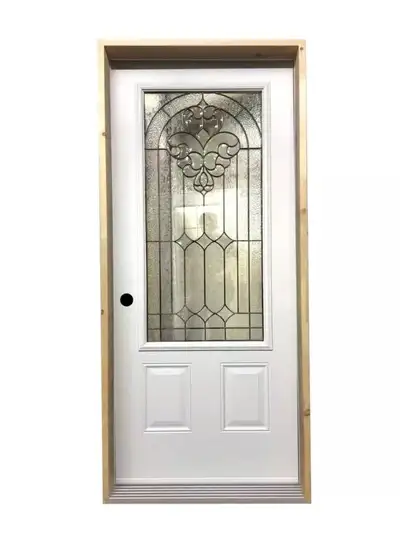 1380PSM Porte d’acier 34″G Blanche Vitrail tige noir 23×49, View more