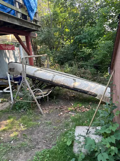 Comes with chairs , paddles , emergency kit and motor adapter if I can find it Leaks a little not ba...