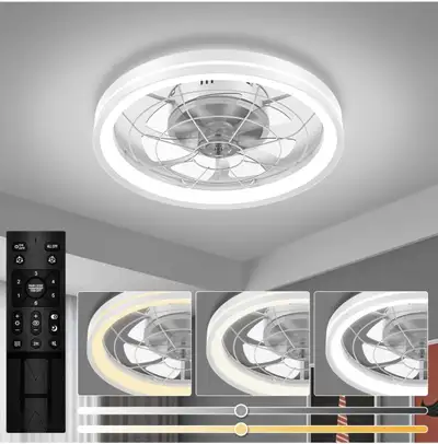 White Low Profile Modern Ceiling Fan with Remote 19”, View more