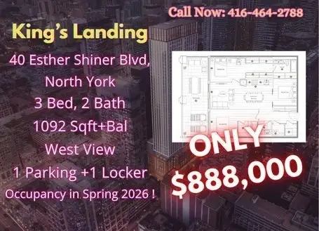 Final Unit! 3B2B  Luxury Balcony parking in North York