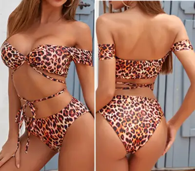 NEW Large Leopard Print off the shoulder bandeau bikini, View more