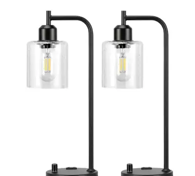 Set of 2 table lamp Industrial Retro Desk Lamp Glass Lampshade U, View more