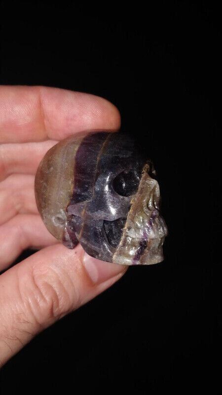 Skull Carving Purple Fluorite Crystal Gemstone Healing Pendant in Arts & Collectibles in City of Toronto