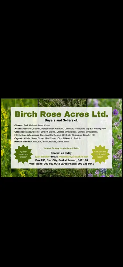 Alfalfa, Clovers, Grasses, Hay/pasture mixes, View more