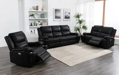 3PC LEATHER GEL POWER RECLINER SET SOFA LOVE SEAT AND CHAIR .., View more