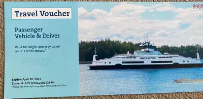 BC Ferries Passenger Vehicle & Driver Travel Voucher $90, View more