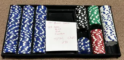 For Sale: Poker Chip Set with Cribbage Board - $20 Looking to sell a 270-chip poker set, perfect for...