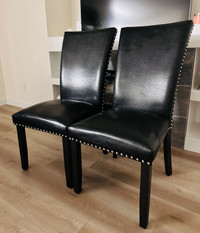Black leather dining chairs x2 