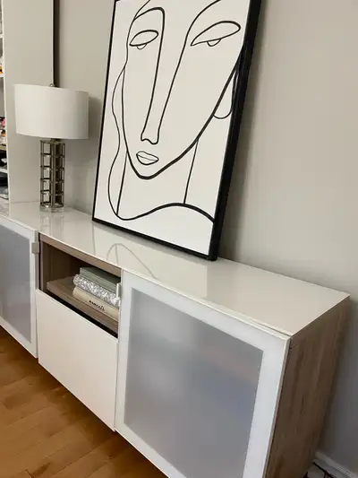 White Functional Sideboard, glass top, View more