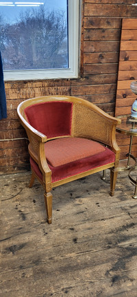 Vintage Velvet & Cane Chair