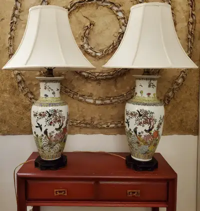VINTAGE CHINOISERIE TALL TABLE LAMPS, View more