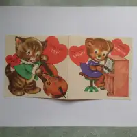 Tuned Up Musical Instruments Cat & Bear Vintage Valentine Card