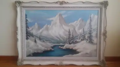 Antique listed Canadian artist winter oil painting., View more