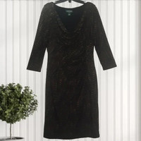 M | Ruched Cowl Neck Long Sleeved Dress