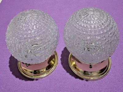 Vintage Frosted Glass Prism Faceted Ceiling Light Fixture Globes, View more