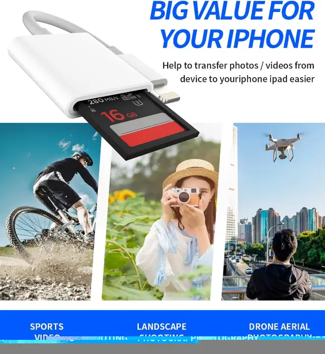 SD Card Reader for iPhone Camera Memory Lightning Adapter Access in General Electronics in Ottawa - Image 8