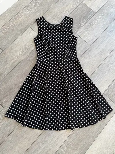 Black and White Polka Dot Sleeveless Dress, View more