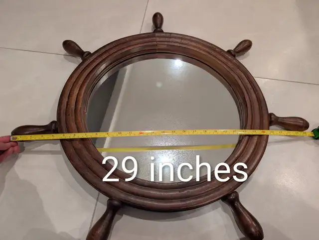 Vintage Nautical Ship Wooden Wheel Wall Mirror- Made in Canada in Home Décor & Accents in Markham / York Region - Image 3