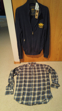 Mens size small flannel shirt and New Polo zip up jacket