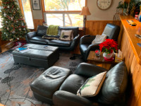 Italian Leather Sofa, reclining chair, chair and ottoman