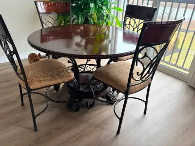 Character-Rich 5-Piece Wrought Iron & Carved Wood Dining Set, View more