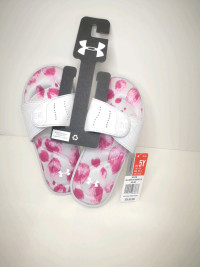 Under Armour Youth GIRLS pink Graphic Slides/Sandals 5Y