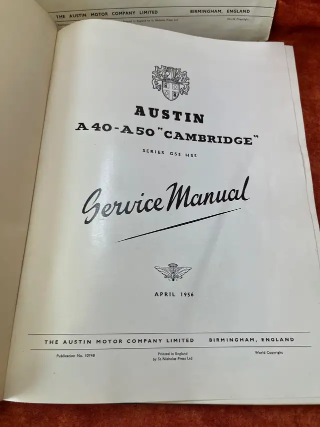 Vintage car service manual. Austin Cambridge in Other in Red Deer - Image 4