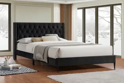 Black Velvet Bed frame Available in Queen & King , View more