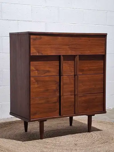 Refinished mid-century (MCM) walnut tallboy dresser / highboy , View more