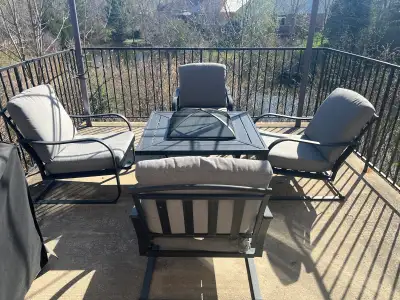 5 PCS Cushioned Patio Set Rocking Chair w/ 4in 1 Fire Pit Table, View more