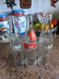3 TALL VINTAGE COCA-COLA BOTTLES X-COND NO CHIPS OR CRACKS 