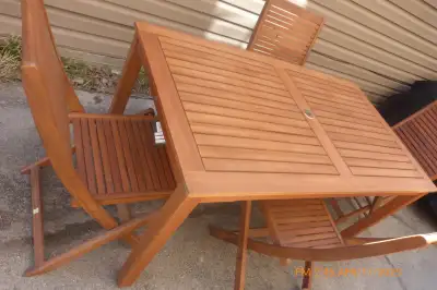 Teak Patio Set As New 4 Folding Chairs/TableMeasures Table Long, View more