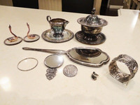 Vintage 10 Pc. Silver Plated Items Mirror, Jewellery, Sugar Bowl
