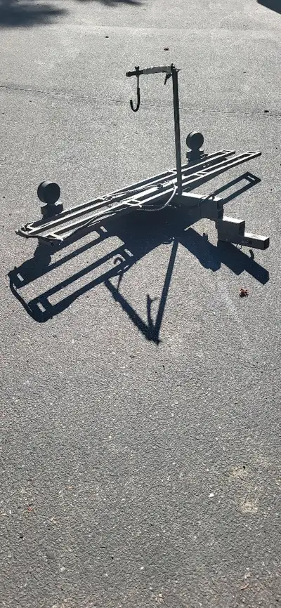Home made bike rack. Sturdy 2" receiver carries two bikes in a horizontal position. Wired for lights...
